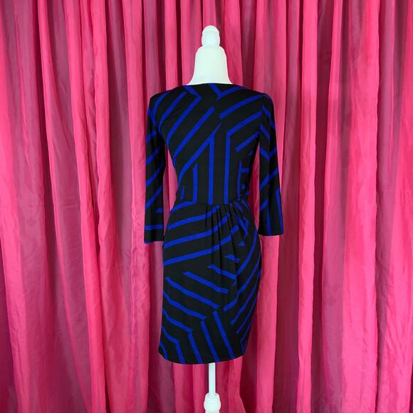 Vintage 80s Joseph Ribkoff asymmetrical stripe bodycon dress, size 4 - Picture 2 of 7